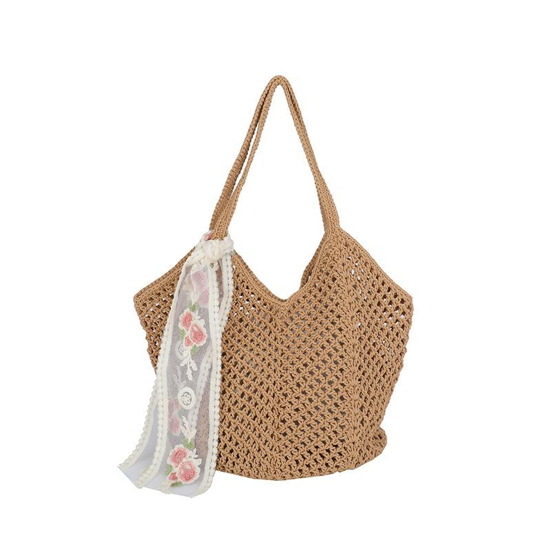 

Художественная и свежая ажурная сумка-тоут в повседневном и отпускном стиле, большая вместимость, на одно плечо хаки