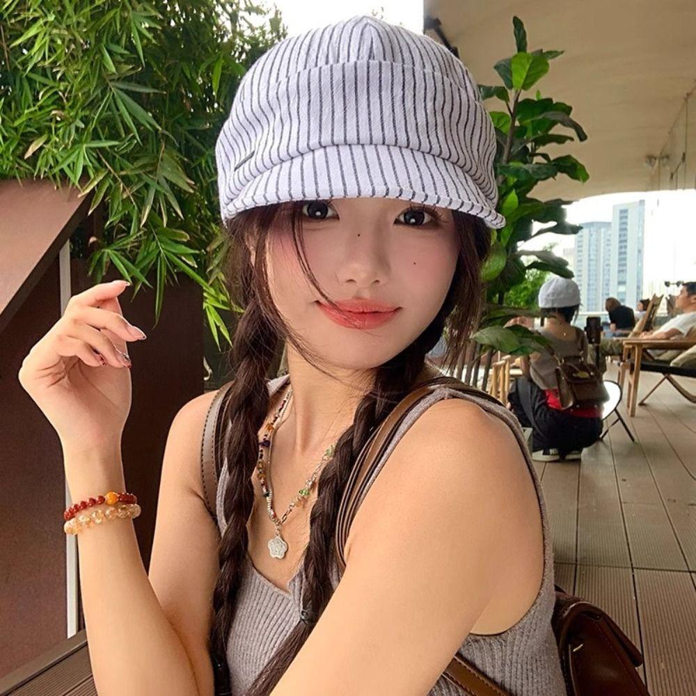 Versatile Striped Peaked Caps Korean Newsboy Hats Japanese Strip Baseball Cap Streetwear