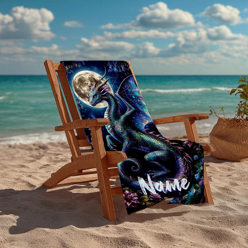 Custom Name Ultra-Soft Beach Towel with Dragon Theme,Ideal for Pool - Camping, Diving - Perfect Travel Essential, Vibrant Beach Towel.