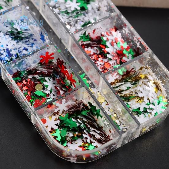 1 Box Christmas Nail Glitter Sequins Snowflake Pentagram Pattern Irregular Shape Festive Manicure Accessories