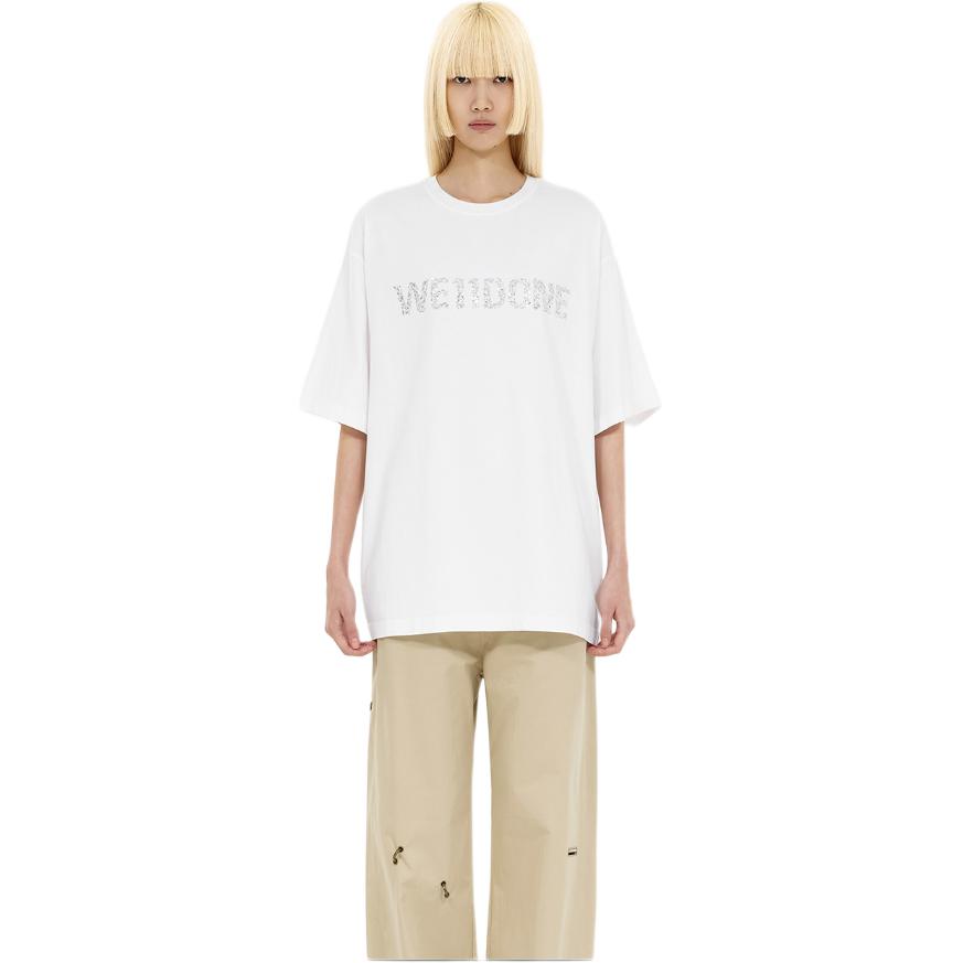 We11done Summer Rhinestone Logo Short Sleeve T-Shirt Unisex Tops White WD-TT1-26-754-U-WH