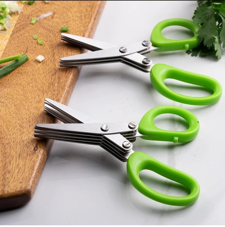 1PC Multi-Functional Stainless Steel 3/5 Layer Kitchen Scissors Pepper Shredded Chopped Scallion Cutter Laver Cut Cooking Tool