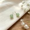 Hetian Jade Round Bead Stud Earrings – Simple Retro Style with Silver Needle for Women
