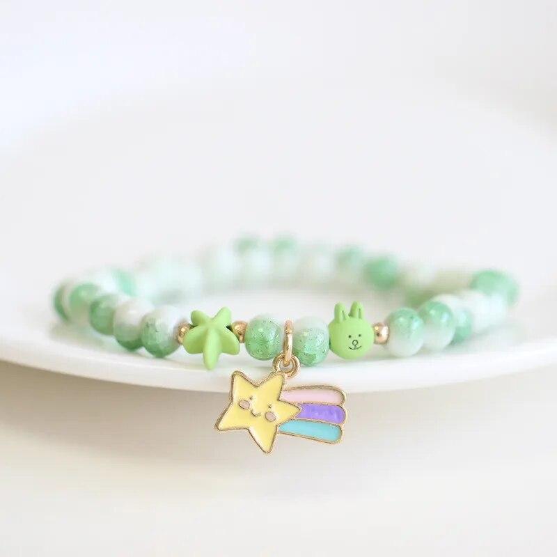 Pearl Rabbit Ing Bottle Beaded Elastic Bracelets Catoon Animal Ceramics Beads Bracelet for Women Jewelry Birthday Gifts