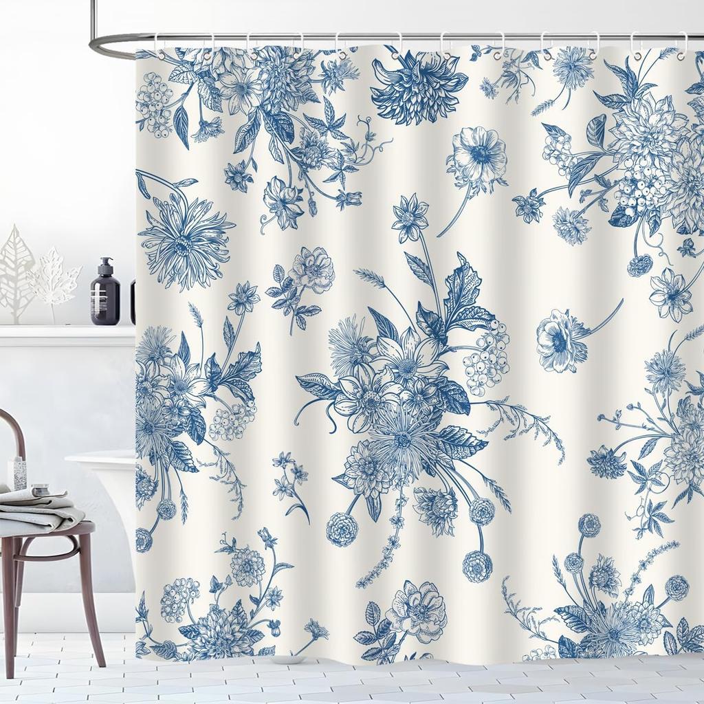 Mountain Shower Curtain Watercolor Misty Forest Foggy Nature Pine Tree Birds Landscape Bathroom Home Decor Waterproof Polyester