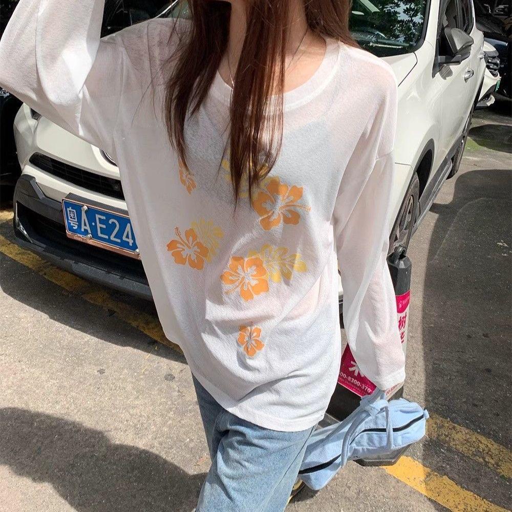 

2025 Лето Легкая Солнцезащита Свободный Кардиган с Круглым Вырезом Футболка с Длинным Рукавом L белый