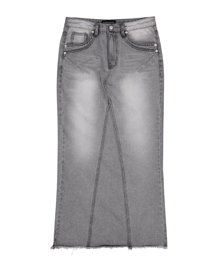 Godasin Washed Maxi Denim Skirt (Gray)