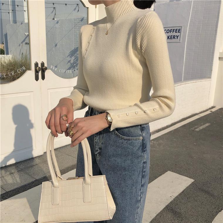 

Женский трикотажный свитер высокого класса в японском и корейском стиле - Осень/Зима, с полувысоким воротником, плотный, модный, простой белый топ. One size fits 80-120 jin