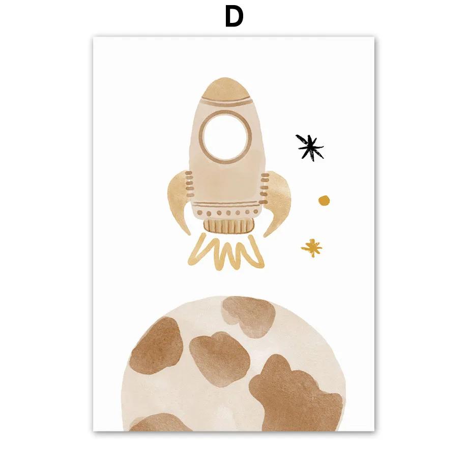 Rocket Sloth Dinosaur Rainbow Boho Sun Map Nursery Wall Art Children's Prints Posters For Kids Room Baby Decor Canvas Painting