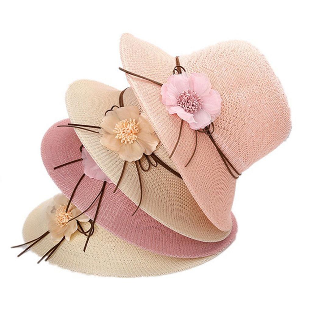 Boho Flower Decor Summer Straw Hat Women Wide Brim Bucket Hats Fashion Travel Beach Holiday UV Protection Sun Caps