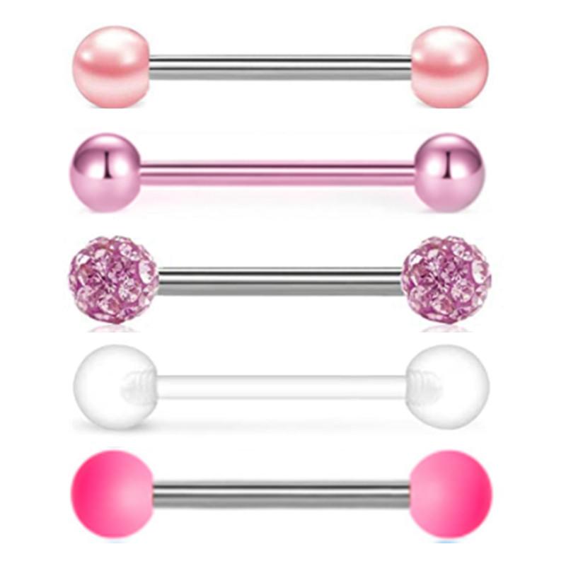 5PCS Acrylic Tongue Piercing Barbell Set Stainless Steel Glitter Tongue Rings Lot 14G Nipple Piercing Bar Bulk Piercing Langue