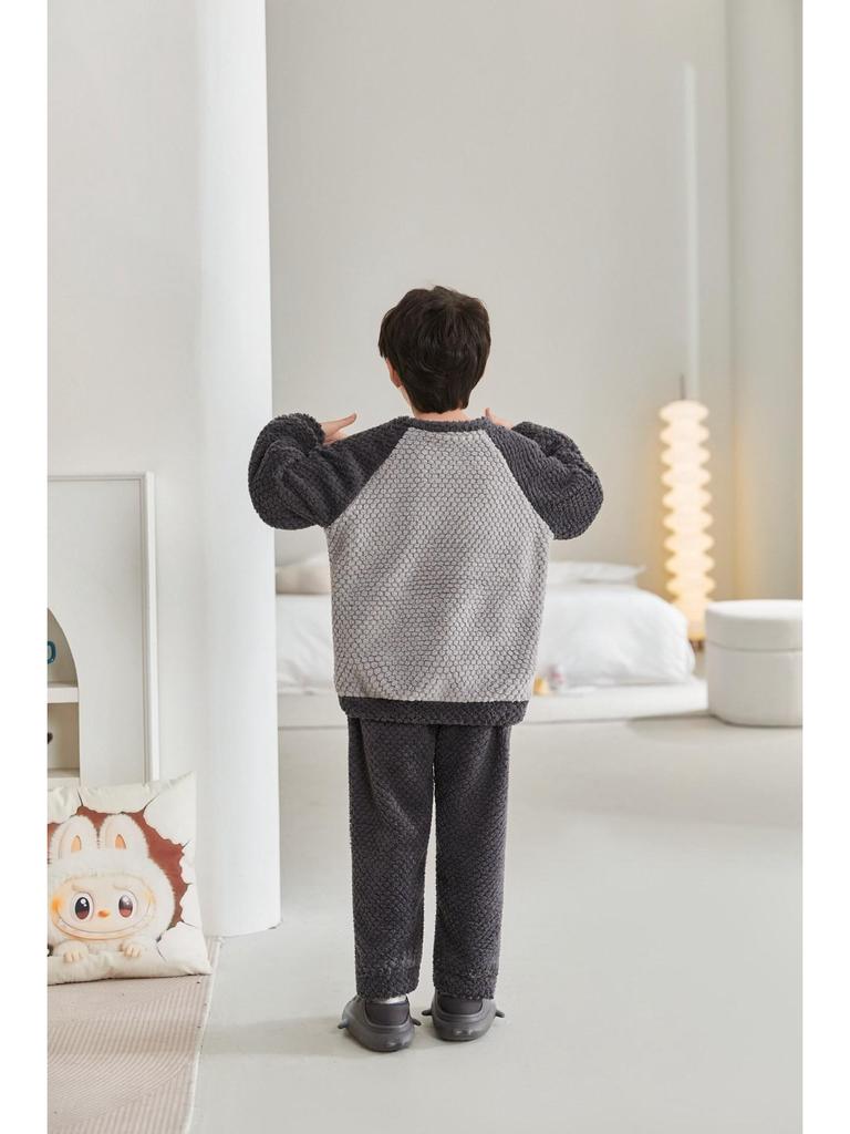 New Boys' Flannel Pajama Set - Warm Autumn/Winter Coral Fleece