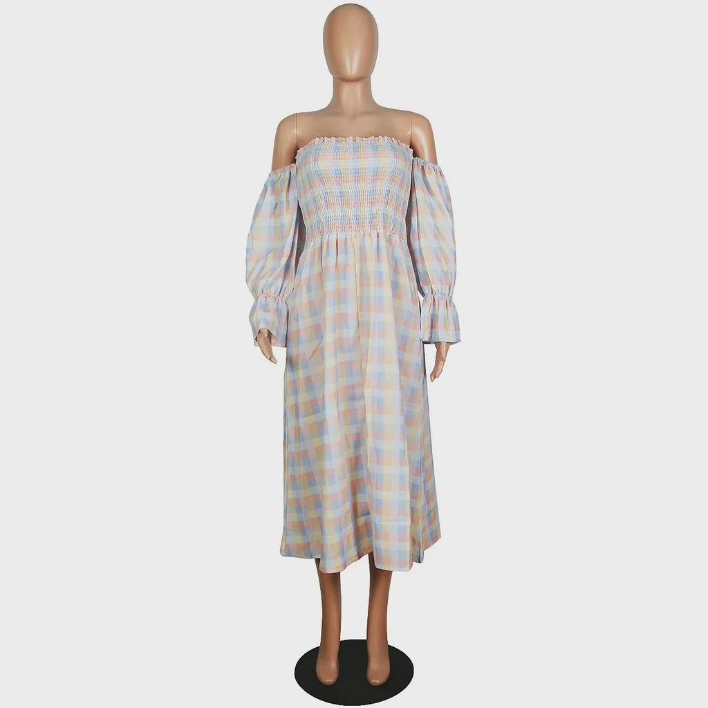 Women's Sexy Off-Shoulder Long-Sleeve Printed Dress for Fall/Winter YD101