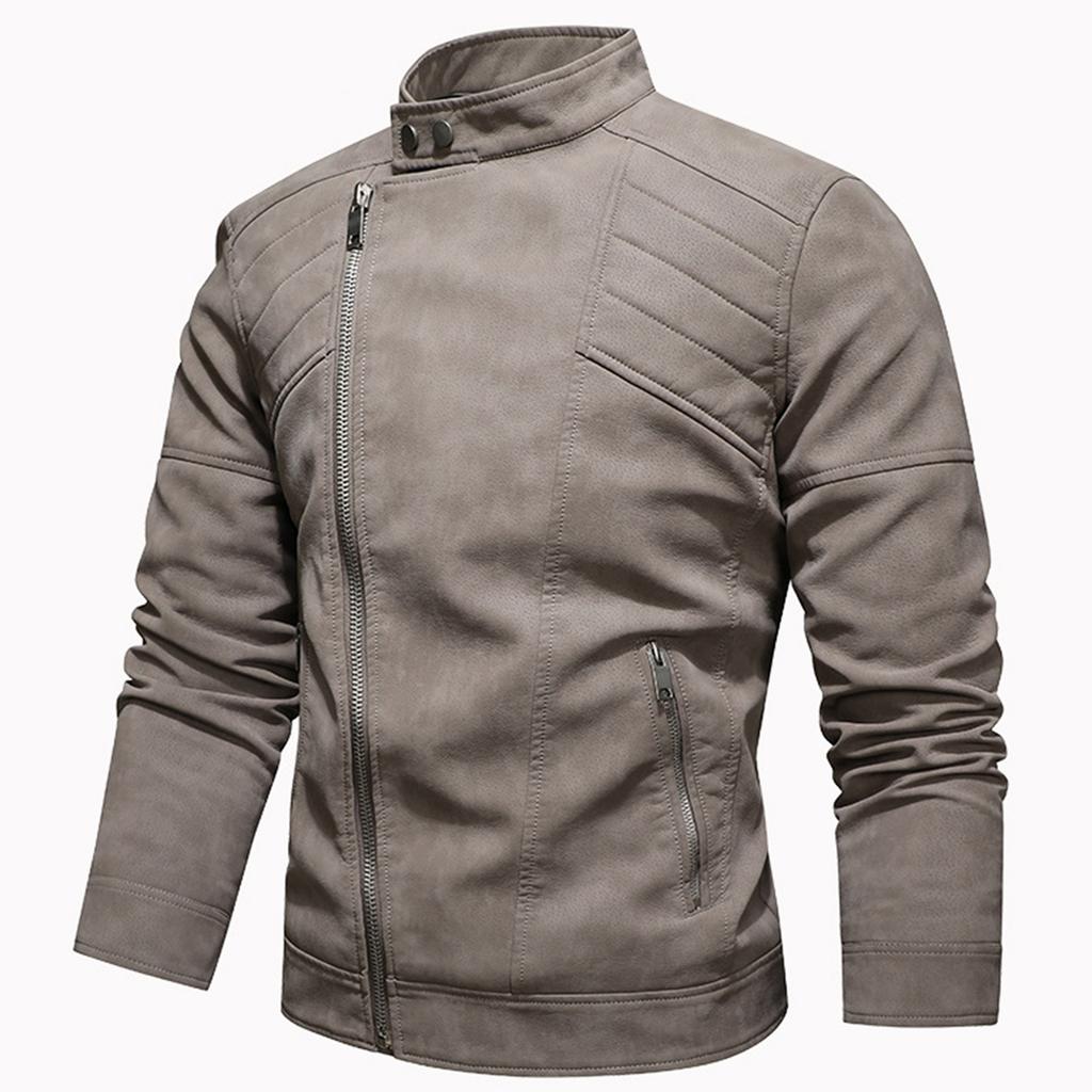 Men's Jacket Slim Fit PU Motorcycle Leather Jacket Lapel Leather Jacket