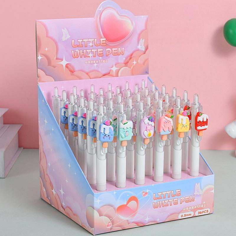 

36Pcs Ice Cream Patch High-Value Exam-Taking Pen, Girly Retractable Gel Pen Stationery School Office Supplies Prize Gift Writing Tools Holiday Gift Random style 36Pcs