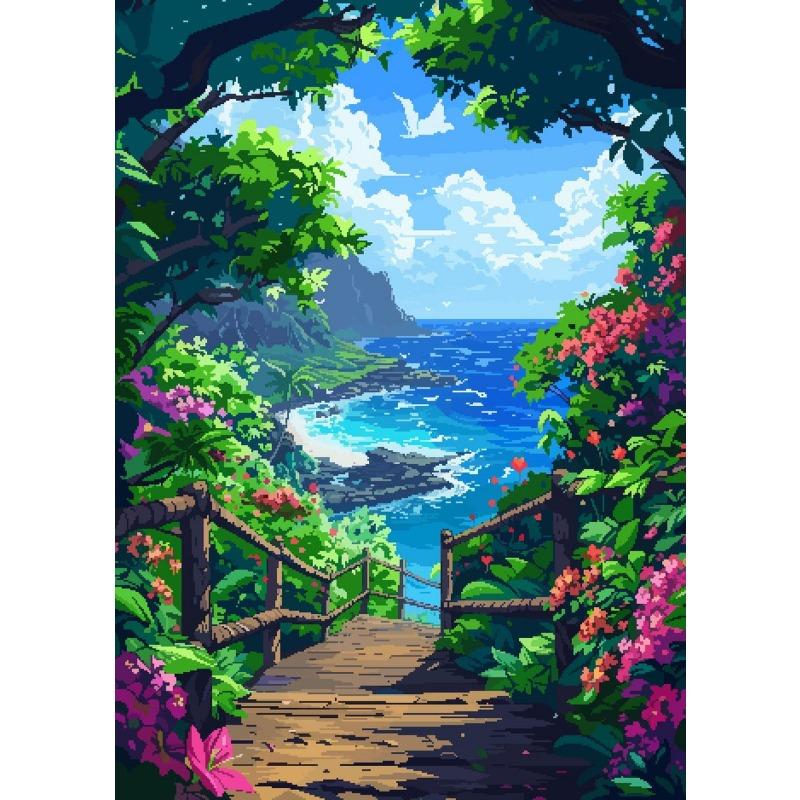 Hawaii Pixel Art Travel Landscape Poster Flower Island Sand Beach Sky Scenery Canvas Painting Room Home Wall Decor Mural