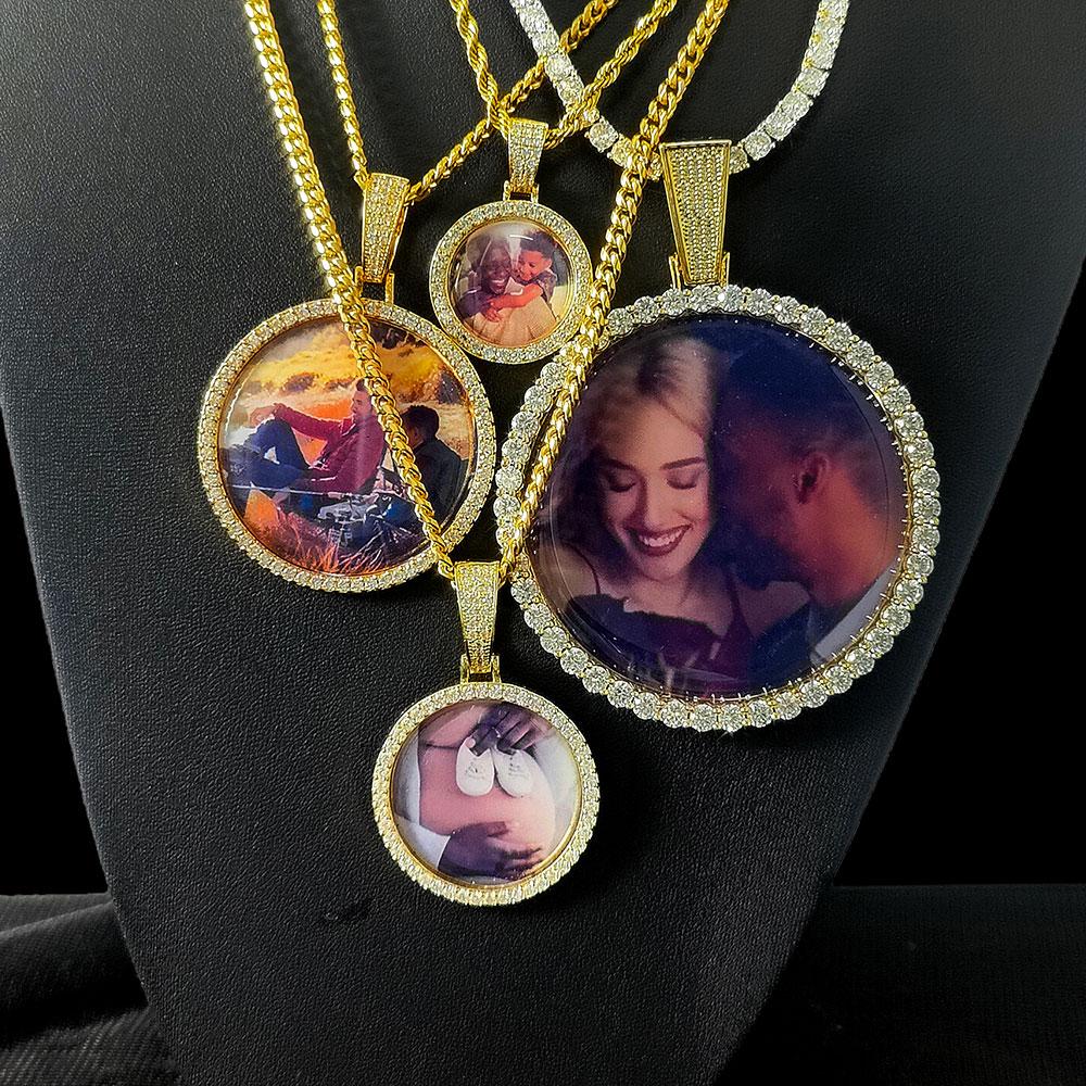 Free Laser Custom Photo Necklace Men Women Personalized Jewelry Any Picture Pendant 26/35/45/68.5mm Size Round Charm