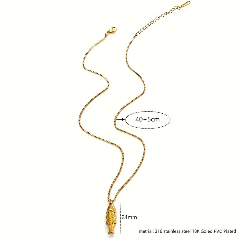 New Design Stainless Steel Gold Plated Fish Pendant Clavicle Necklace For Women Waterproof Beach Party Jewelry Accessories