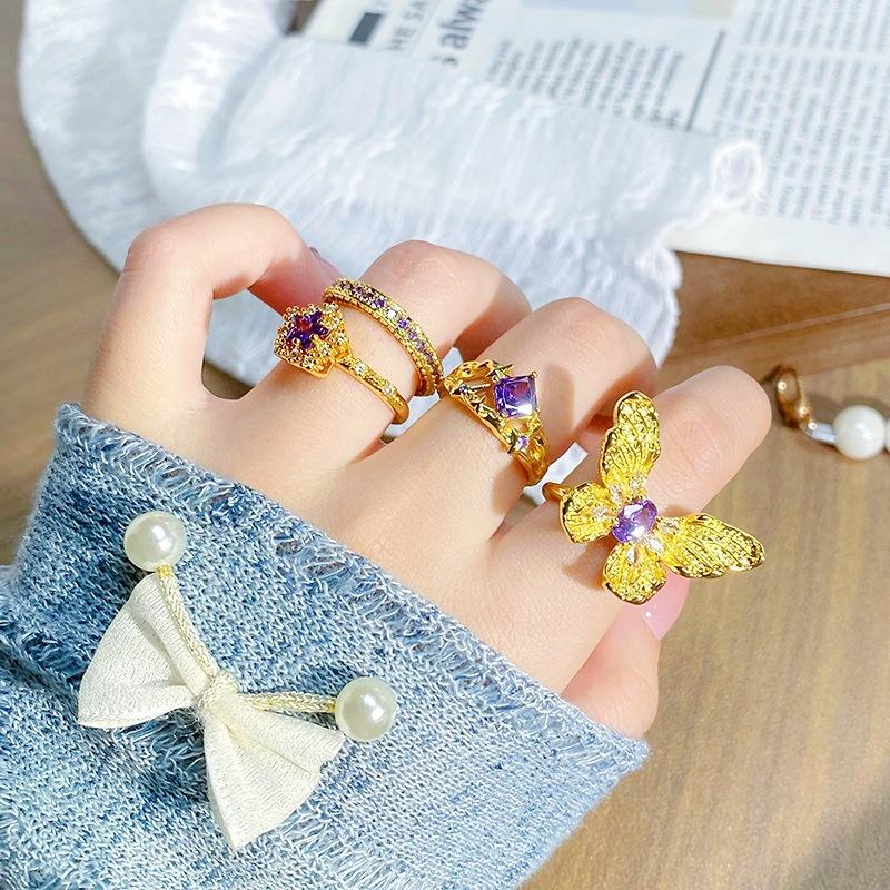 Medieval Vintage Enamel Light Luxury Full Of Diamonds Zircon High-End Sense Opening Ring Niche Ring Woman