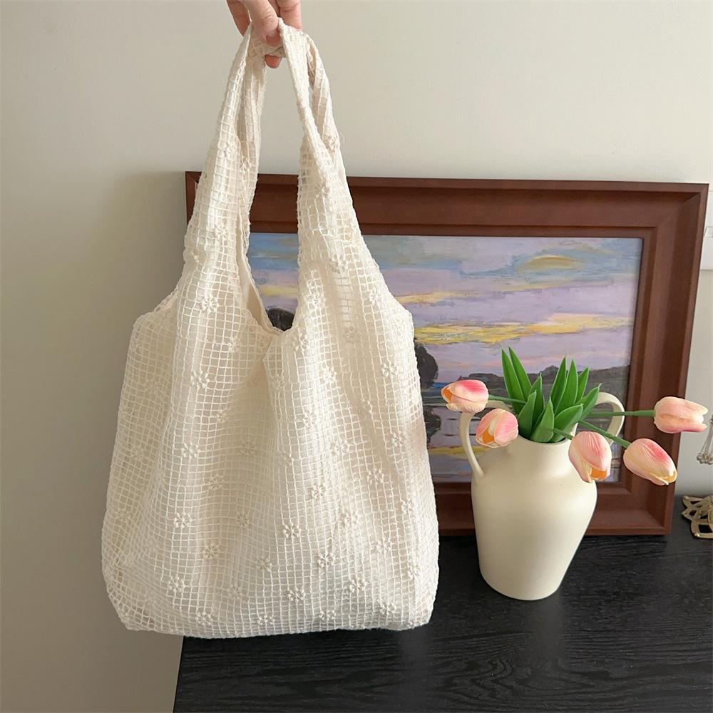 Netzblumen-Schultertasche Große Kapazität Unterarmtasche Frühling Sommer Feentasche Studenten-Canvas-Tasche