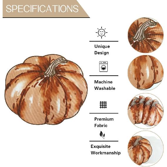 OWENIE Fall Placemats Set of 4, Autumn Printed Pumpkin Textured Fabric Place Mats for Kitchen Dining Table,Thanksgiving Harvest Halloween Holiday