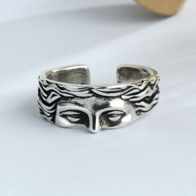 Pure Copper Venus Mask Ring Literary Sculpture Opening Ring Half Face Rings  Confessing Gift