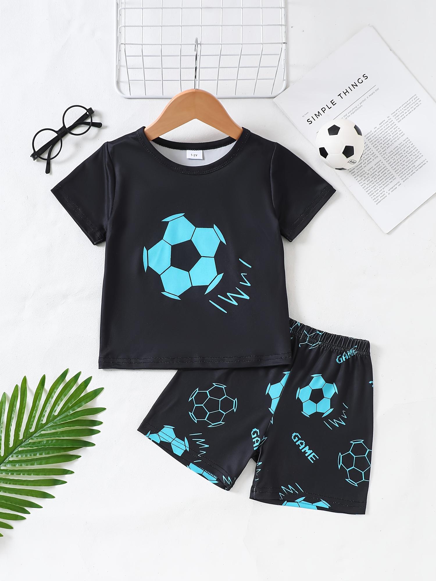 

Boys Short Sleeve Pajama Set Football Print Shorts Two Piece Casual Homewear Sleepwear 7-8Y чорний