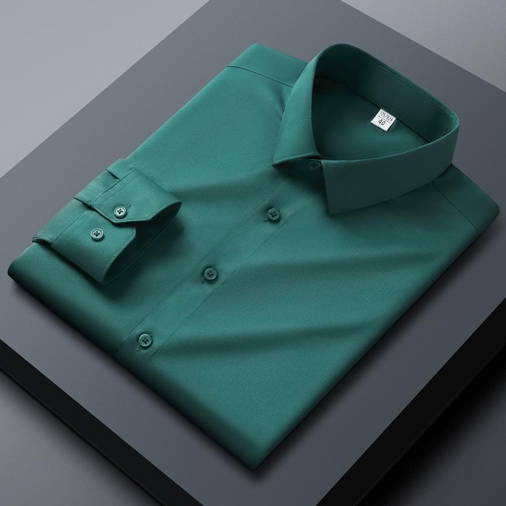 

Мужская рубашка стандартного кроя, эластичная, гладкая, не требующая глажки, с длинным рукавом, мягкая, удобная, для делового повседневного стиля, для офиса, на круглый год 42 темно-зеленого