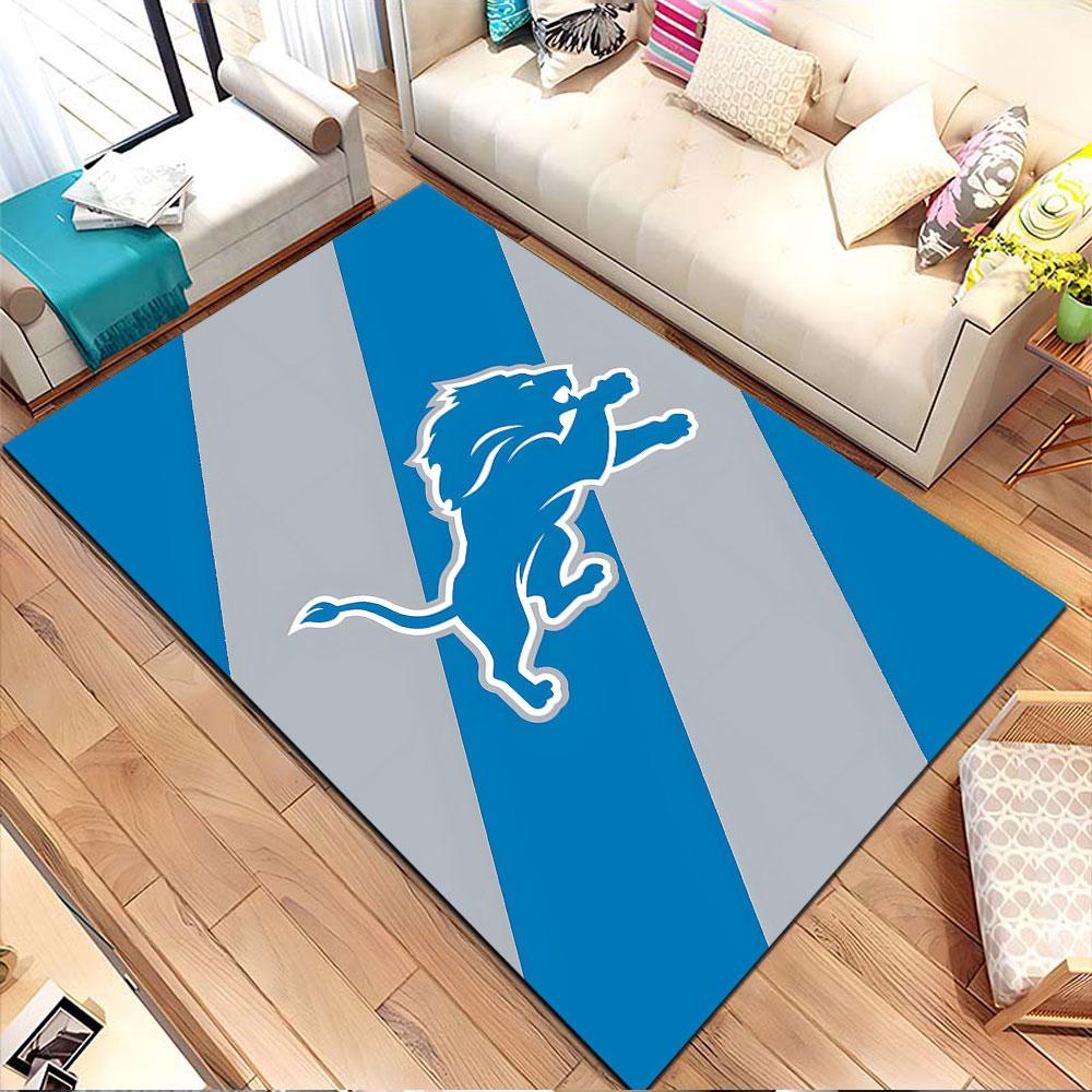 Blue Lion Design On Striped Background Patterned Carpet, Non Slip Mat Suitable for Living Room and Bedroom Sofas