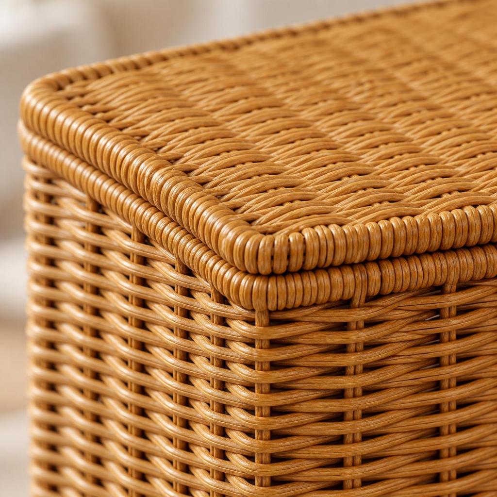 Rattan-Style Storage Basket with Fitted Lid Rustic for Living Room, Shelf