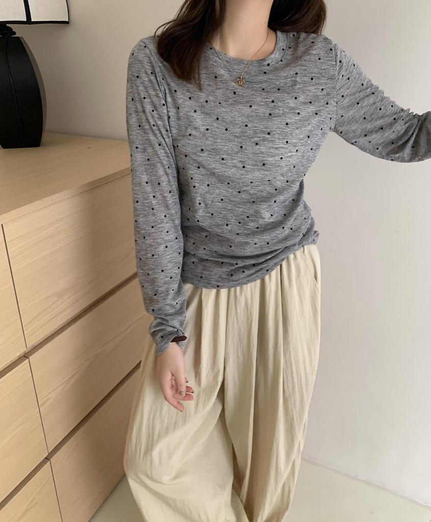 Women's Layered Polka Dot Long Sleeve T-shirt - Spring/Summer 2024 See-through Slimming Design