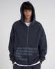 Tener Vintage Lettering Damaged Double-Fleece Zip-Up Hoodie Navy