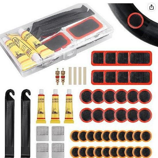 Bicycle Tire Repair Kit with Cold Patch, Glue, and Lever Tools