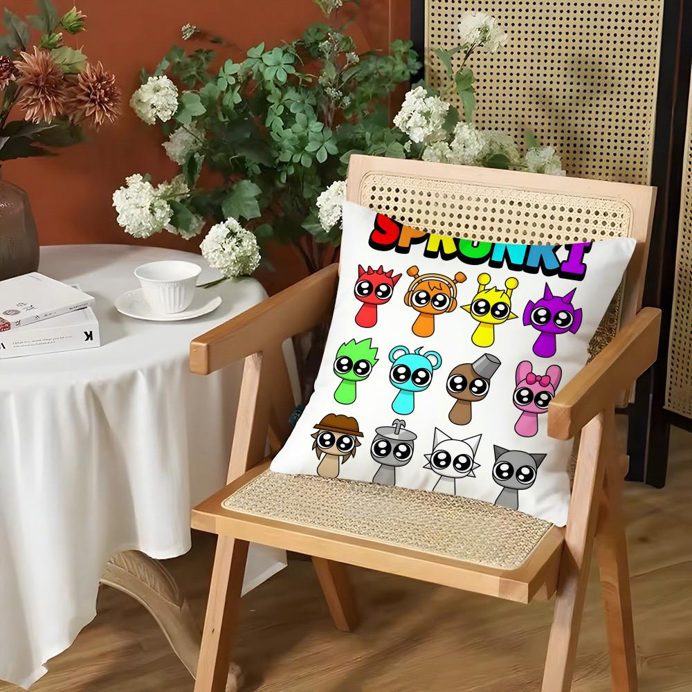 Game SSprunki fun Cushion Cover Silky Short Plush Invisible Zipper Dustproof Sofa Pillow Case for Home Decor