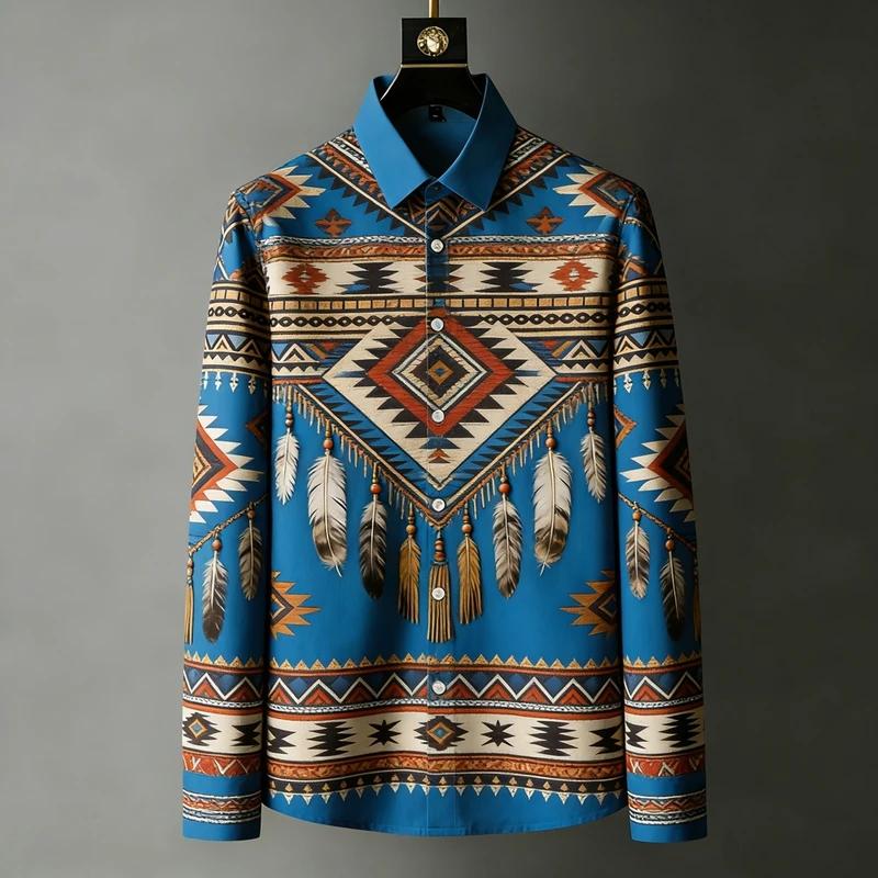 2026 Vintage Casual Fashion Shirt, Men's 3D Printing, Long Sleeved Shirt with Collar Buttons, XS-6XL