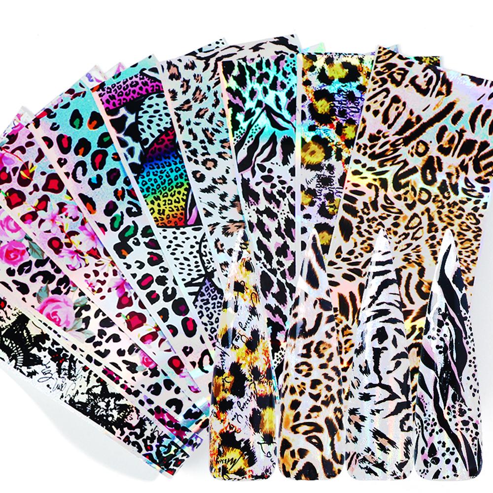 

животных патч Советы Ногти Фольга Starry Передача Слайдер Слайдер Наклейка Ногти Наклейки Лазерный леопард печати