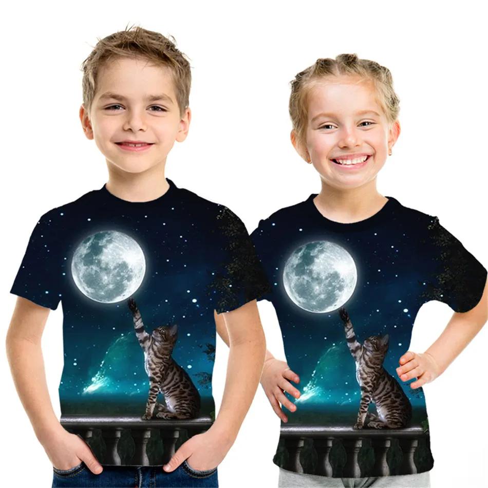 Children's Clothing Boy Girl Short Sleeve Children Summer Clothes 3D Cat Print Lovely Black T-Shirt 2024 Kids Clothes Girl Tops