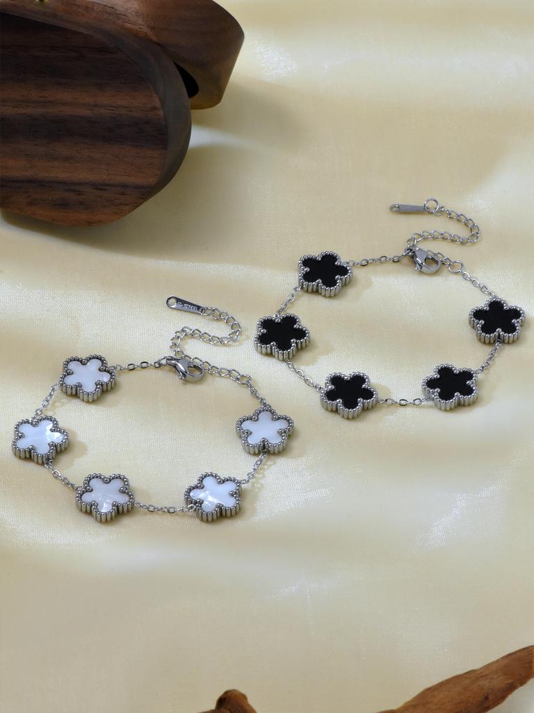 1 Piece Light Luxury Lucky Stainless Steel Five Flower Bracelet for Women's Daily Commuter Accessories, Clover Zircon Bracelet