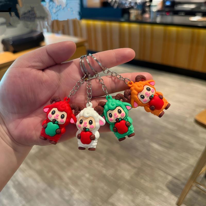 Cute Cartoon Sheep Pvc Keychains With Lovely Outfits Sturdy Metal Ring For Nice Bag Decor Gift For Kids And Friends