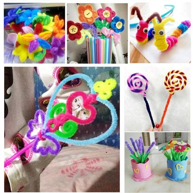 300/10Pcs Colorful Plush Chenille Sticks Pipe Cleaners Bending Plush Wired Sticks Kids DIY Crafts Wedding Decor Chenille Stem