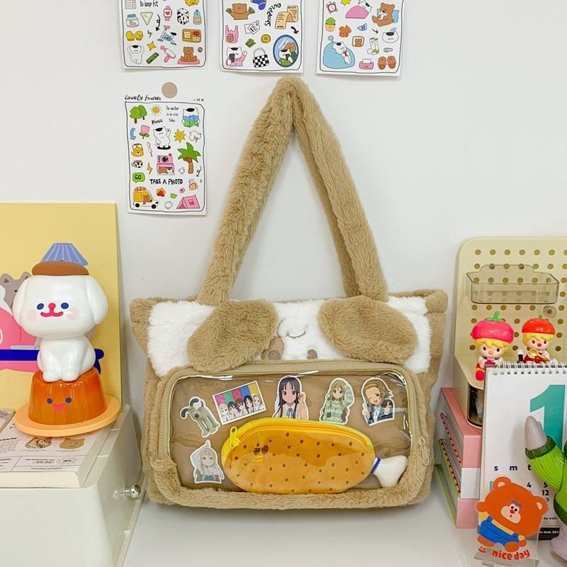 Cartoon Rabbit Small Food Large Capacity Transparent Handbag Two-dimensional Plush Tote Bag Student Commuter Bag