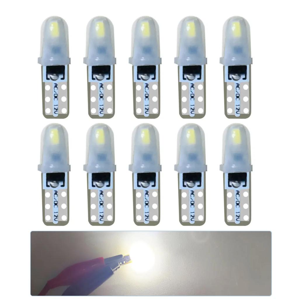 10 Pcs T5 Auto Car Dashboard Lights 2 3014 SMD Reading Instrument Panel Lamp No Polarity Led Bulb White 12V DC