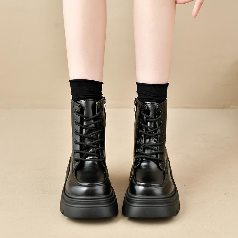 Women's 2025 new autumn and winter heel thick-soled velvet leather shoes short boots children's shoes