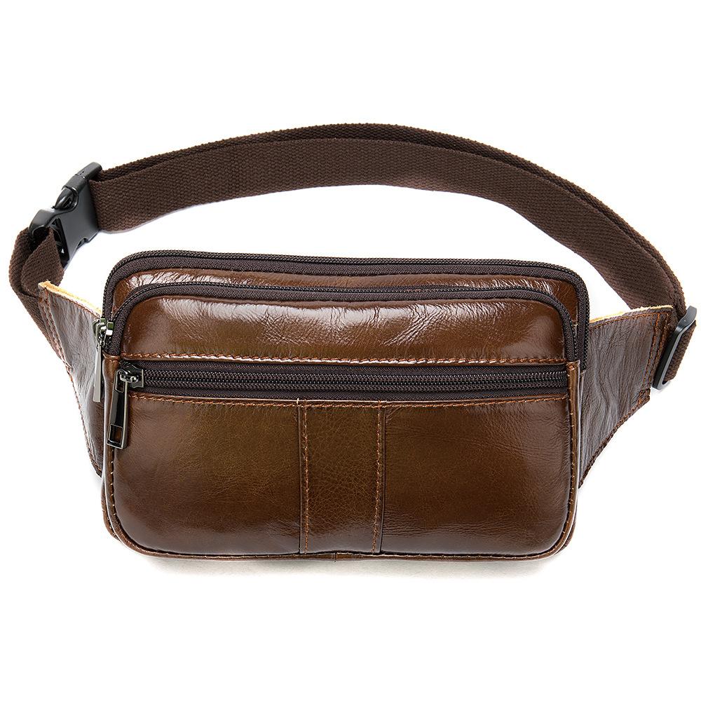 Leather Men's Waist Bag, Cowhide Outdoor Single Shoulder Crossbody Chest Bag, Men's Small Bag