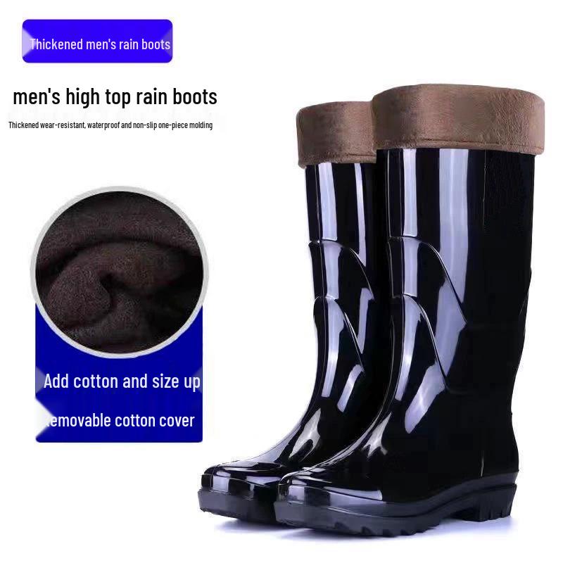 Men's Non-Slip Water-Resistant Work Boots: High-Top, Thick, Durable, Velvet-Lined for Construction and Kitchen Safety