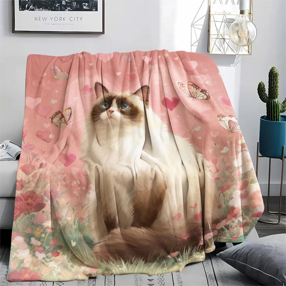 

Pink Ragdoll Cat pattern Flannel Blanket, High quality Comfortable for All Seasons, Home Decor, Warmth and Comfort, Perfect for Gifts. 80cm x 120cm
