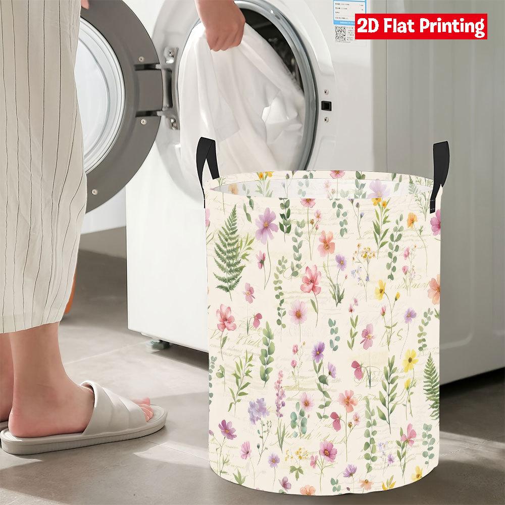 Collapsible Laundry Basket Large Round Waterproof Fabric Hamper Dirty Clothes Storage Bin Toy Organizer with Handles