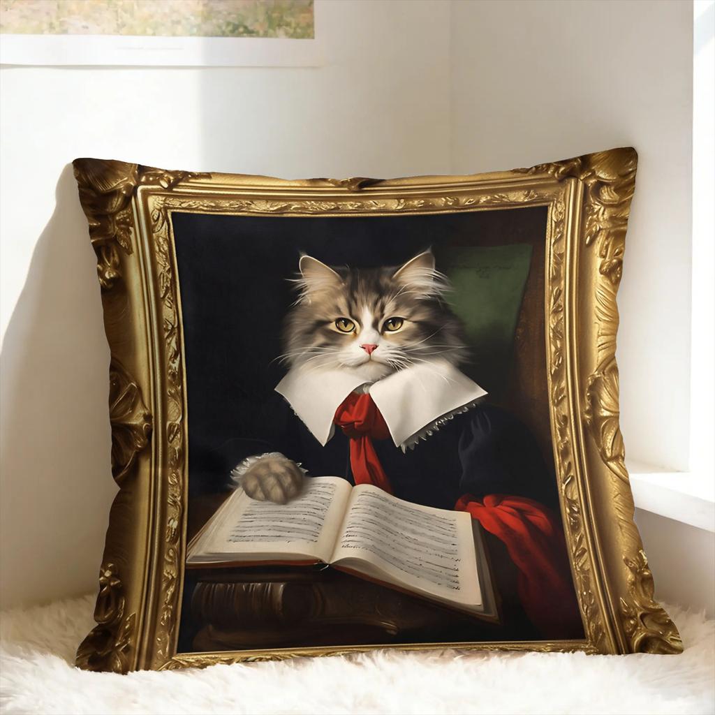 Cute Caroon Cat Portrait Photo Frame Art Pillow Case Morden Pillow Cover Comfy Pillowcases For Living Room Bed Chair