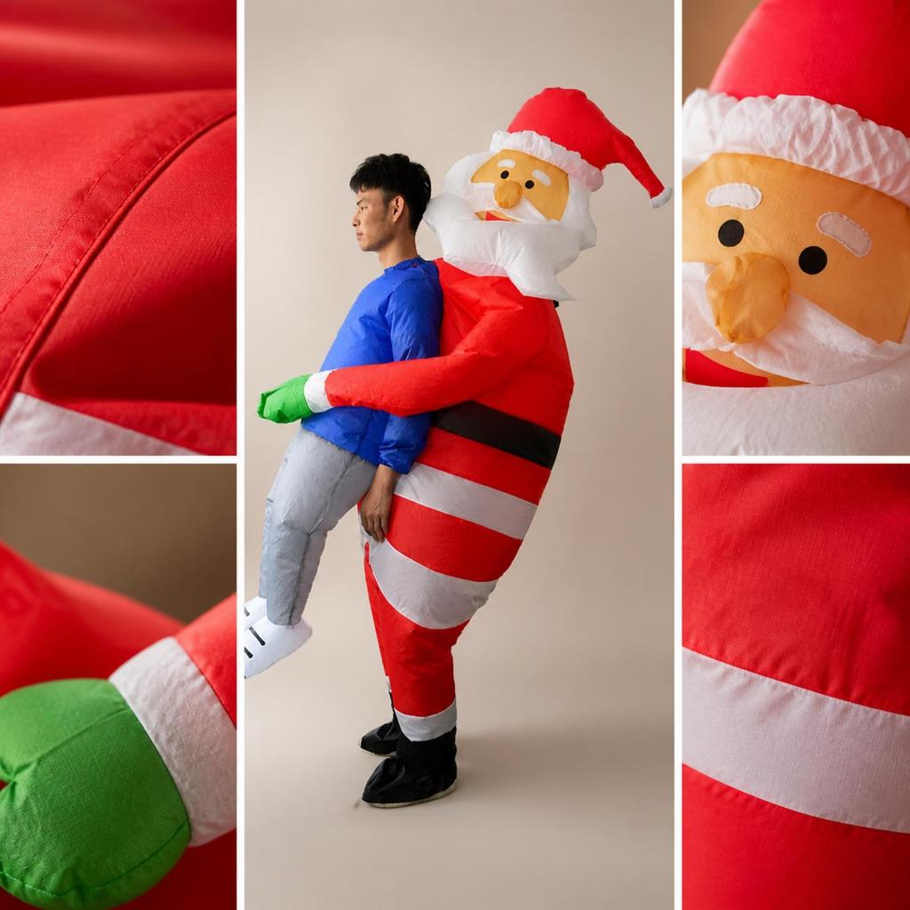 Inflatable Santa Costume with Beard and Hat One-Size Fancy Dress Quick Setup