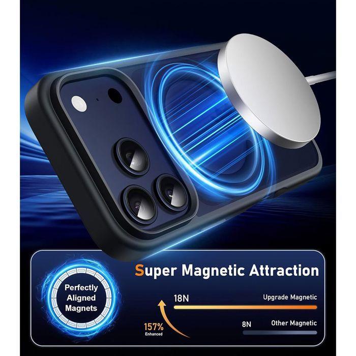 Coque pour iPhone 18 Pro, Protection Hybride Silicone et PC Antichoc avec Cercle Magnétique - Noir
